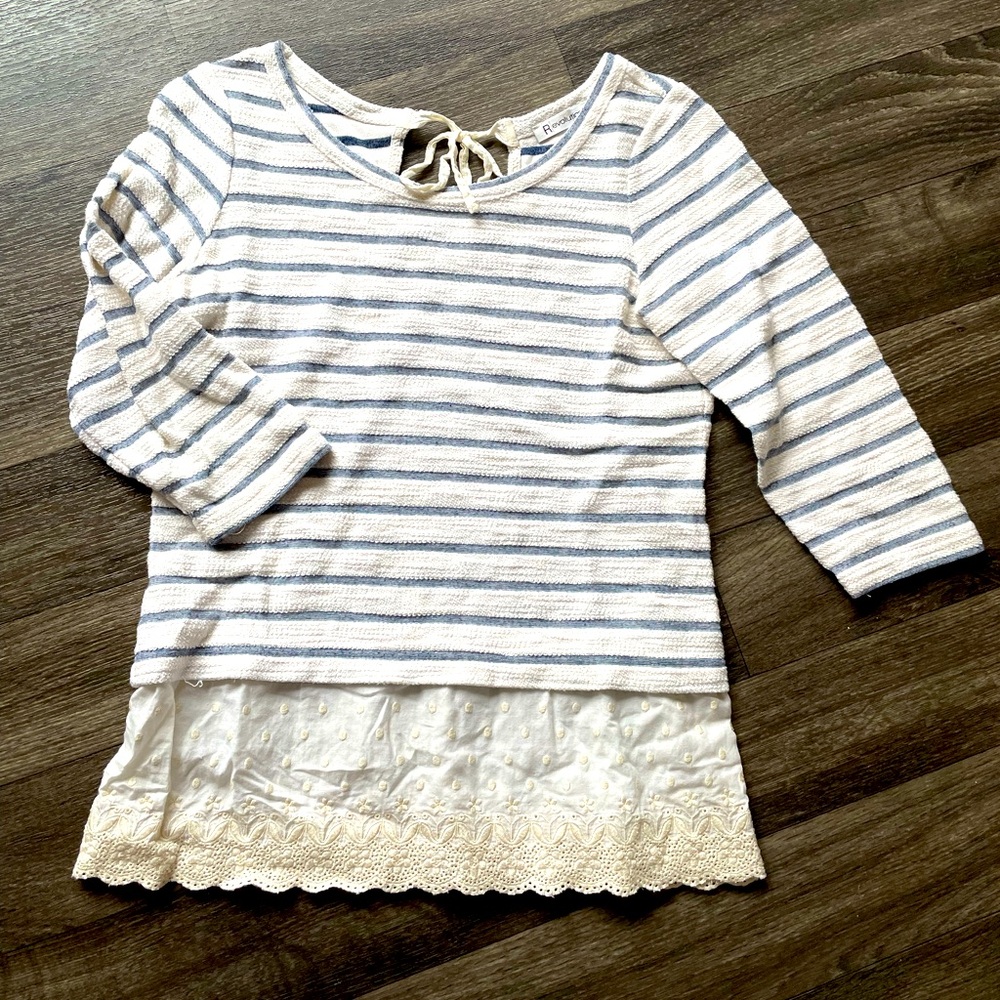 Revolutions - Striped 3/4 Length Top with Lace Bottom
